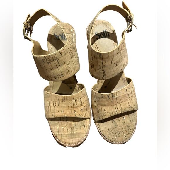 Sofft Pierz Womens Size 9 Tan Cork Chunky Heel High Heels - Picture 3 of 8